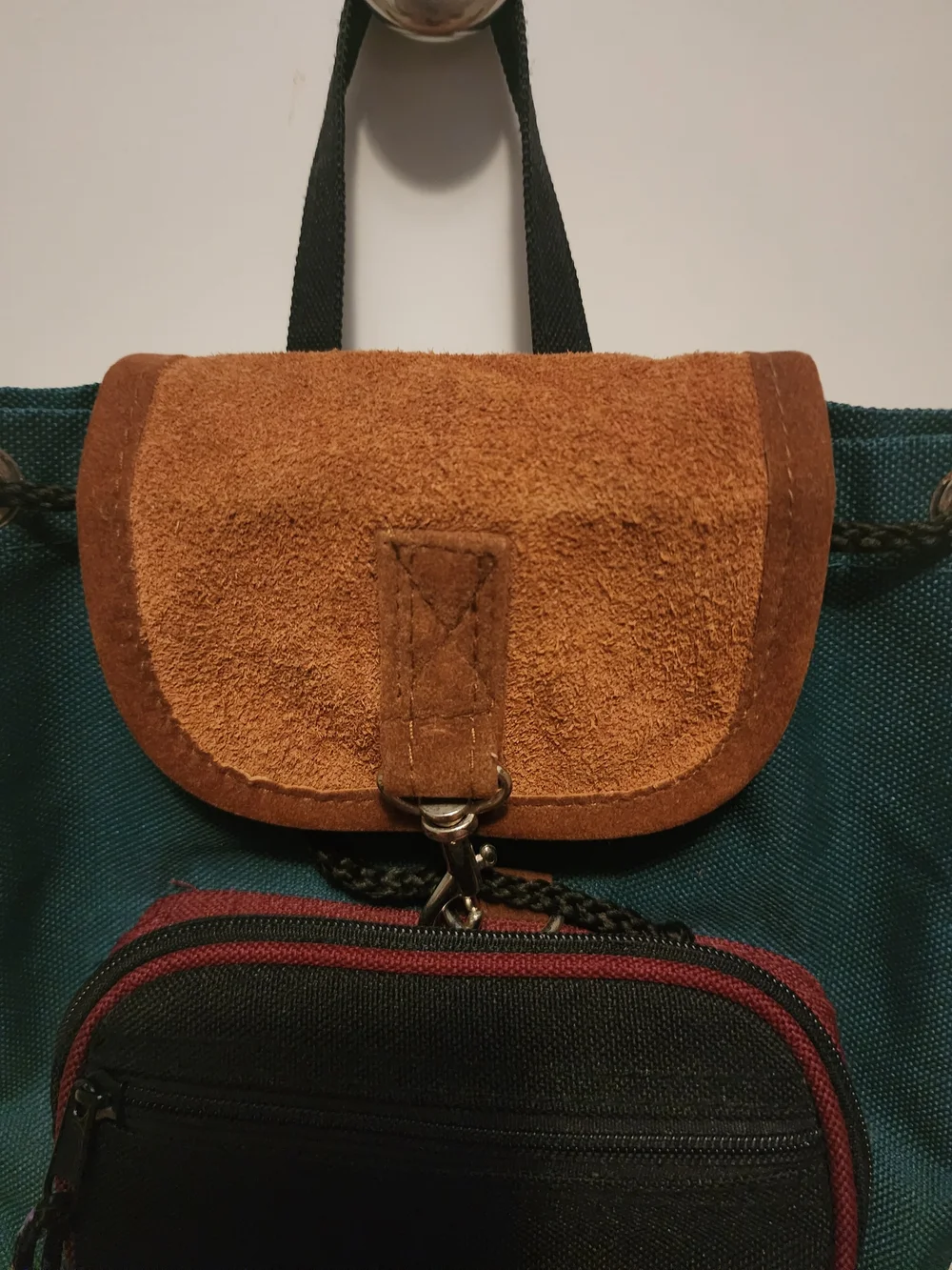 Vintage Y2K 90s Mini Backpack Shoulder Bag Suede Canvas, Green